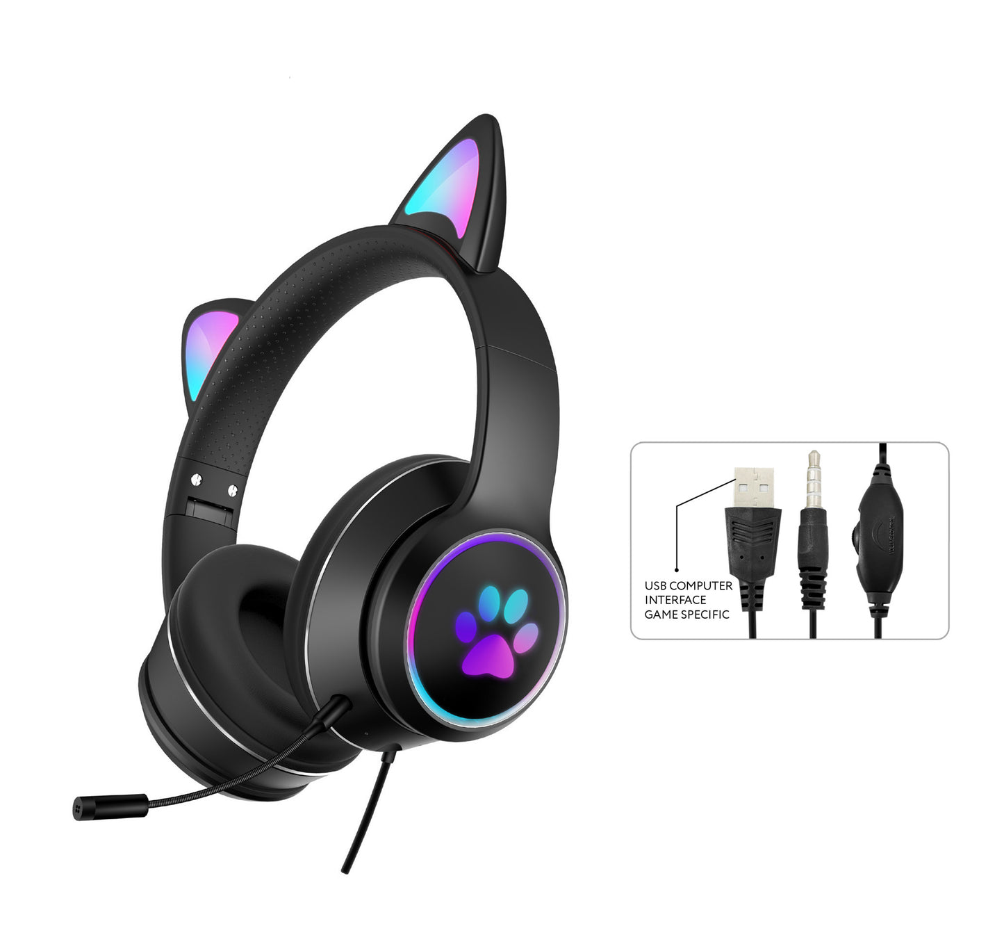 RGB Luminous Cat Ear Wired Headset-Bieg's Products