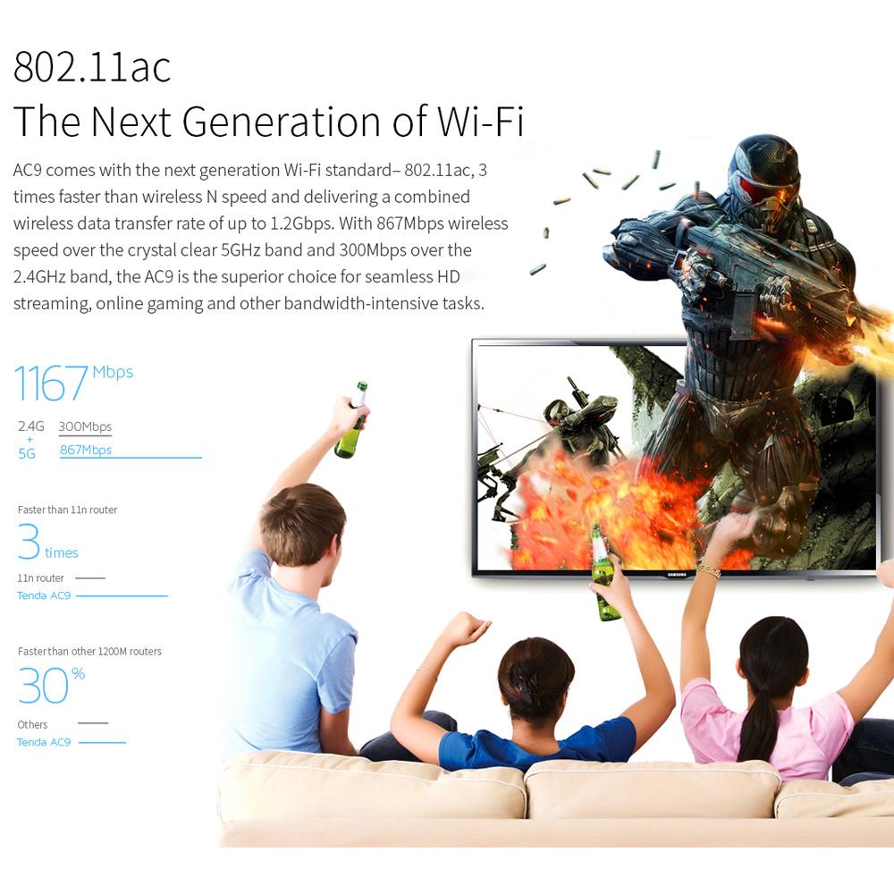Tenda AC9 1200M Smart Dual-Band 802.11AC 2.4G/5G Gigabit-Bieg's Products