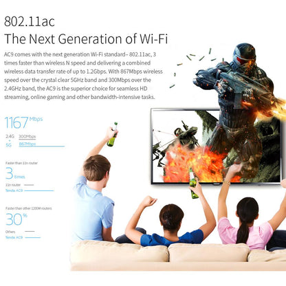 Tenda AC9 1200M Smart Dual-Band 802.11AC 2.4G/5G Gigabit-Bieg's Products