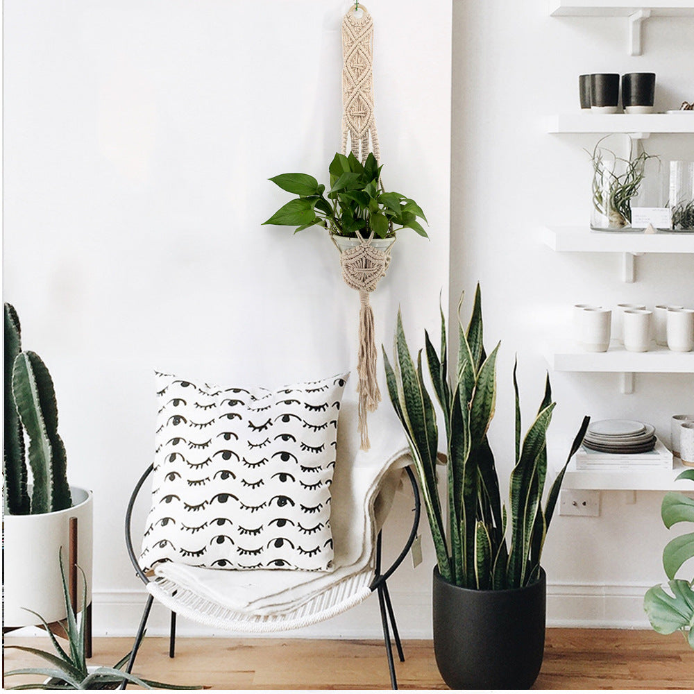 Hand-Woven Cotton Hemp Rope Hanging Basket