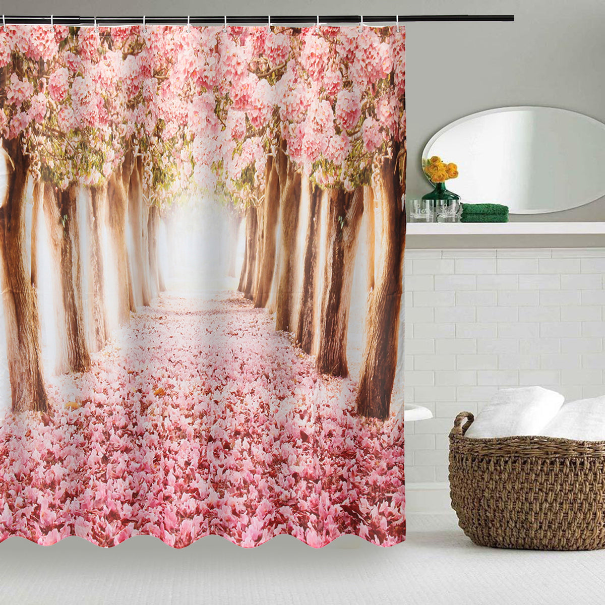 European Pink Sakura Tree Bathroom Set
