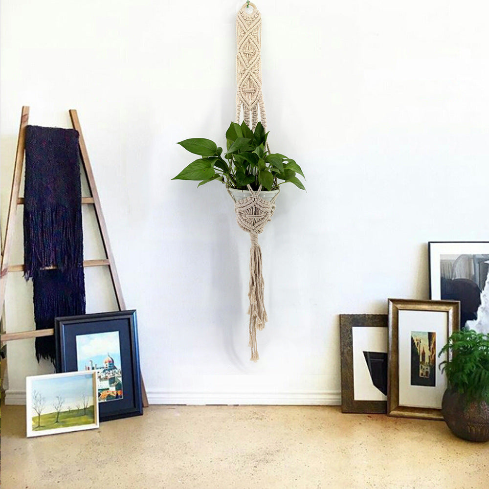 Hand-Woven Cotton Hemp Rope Hanging Basket