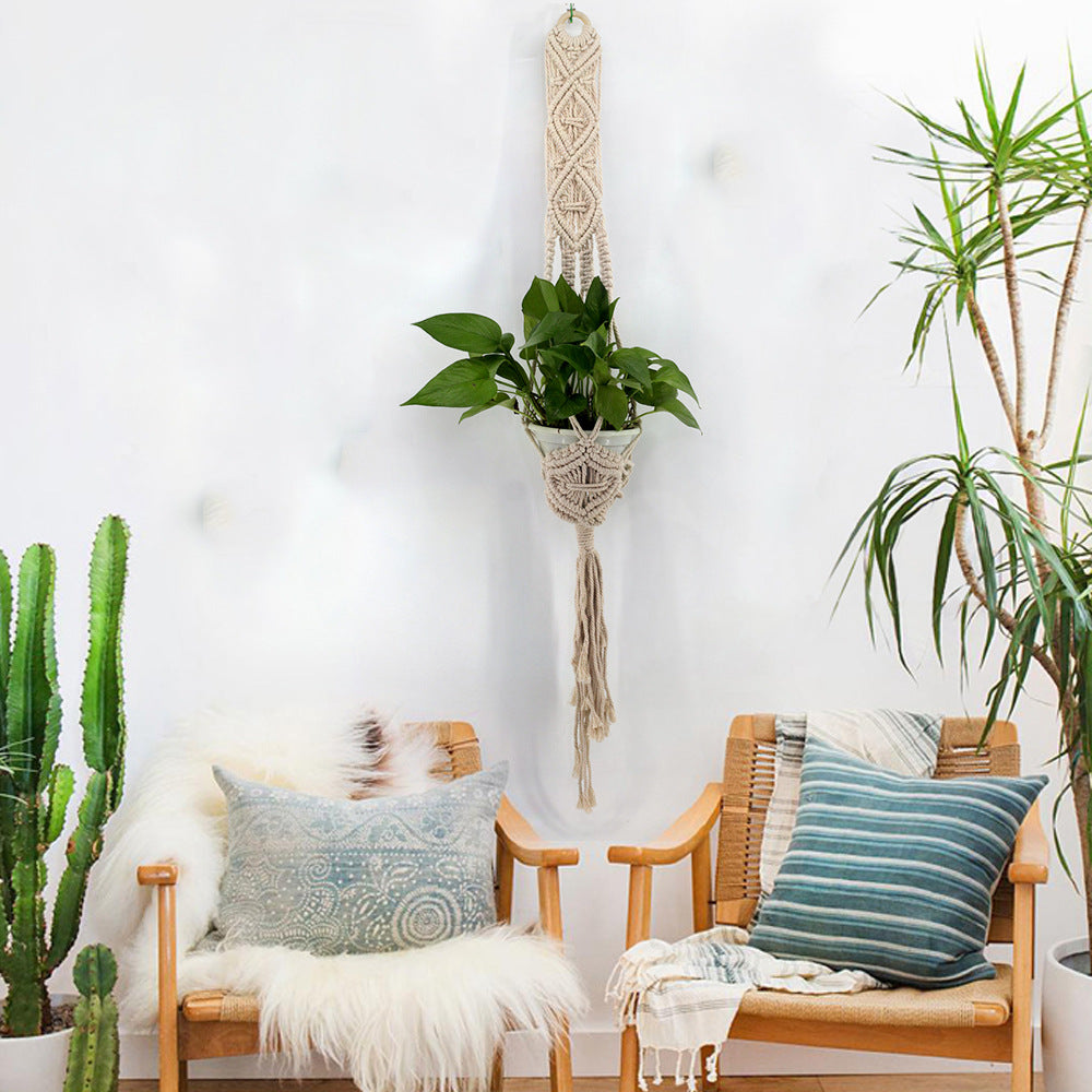 Hand-Woven Cotton Hemp Rope Hanging Basket