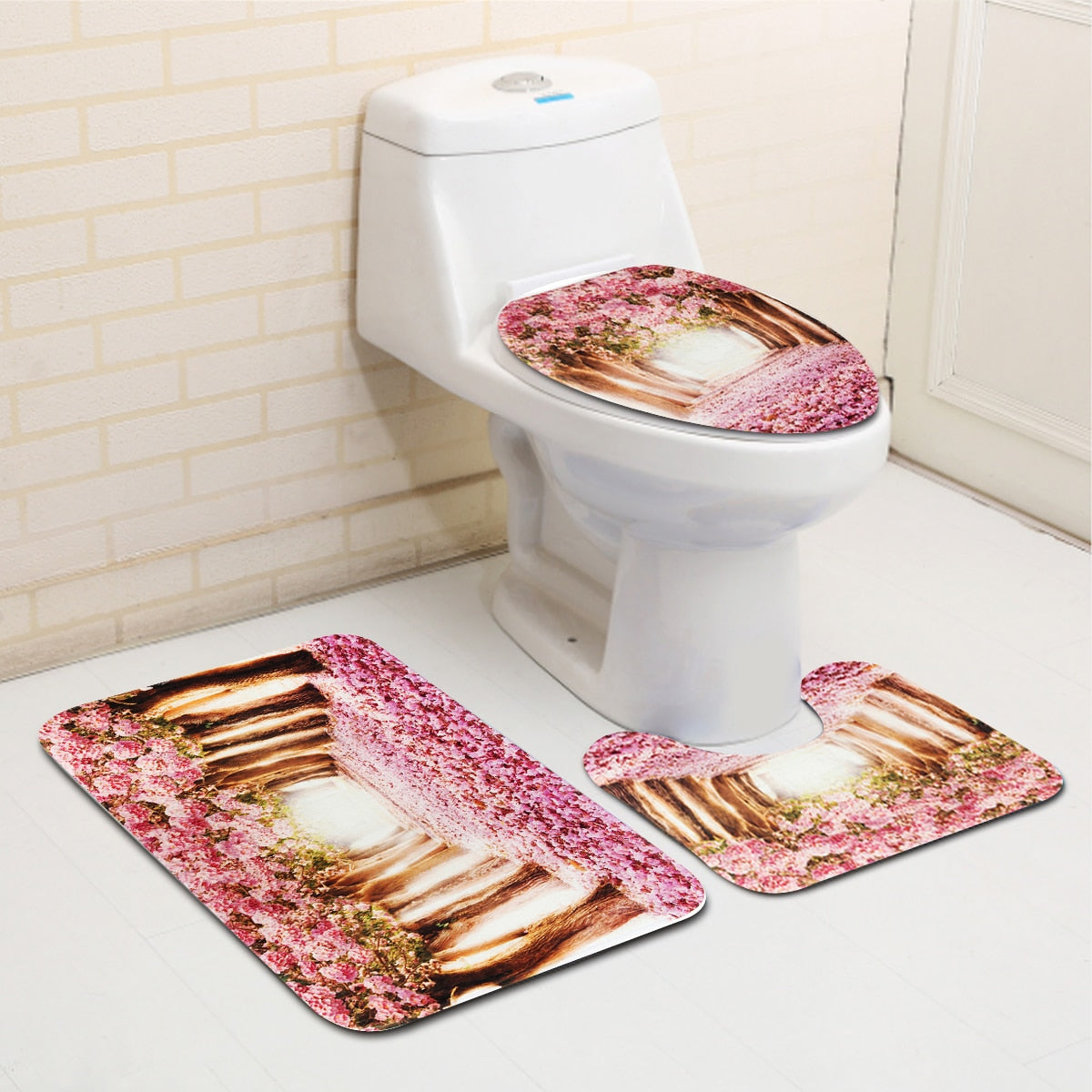 European Pink Sakura Tree Bathroom Set